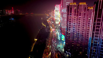 长沙城市夜景交通五一大道航拍