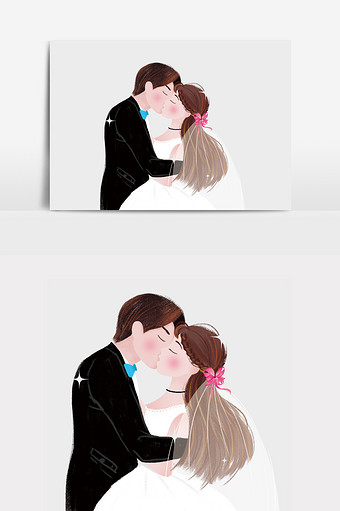情侣接吻插画元素图片