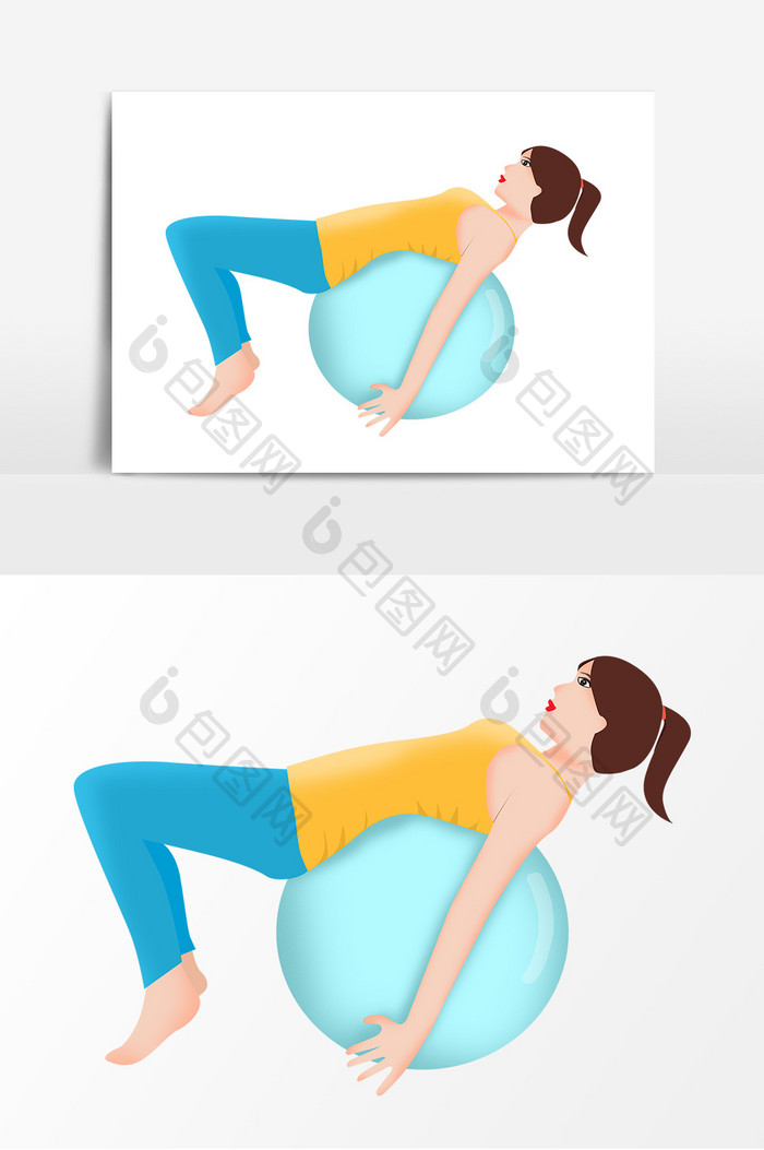 手绘女生卡通插画健身房v女生经期女孩后瑜珈图片