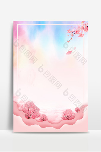 粉色梦幻浪漫桃花女王节广告海报背景图图片