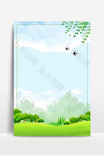 春天绿色风景燕子节气广告海报背景图图片