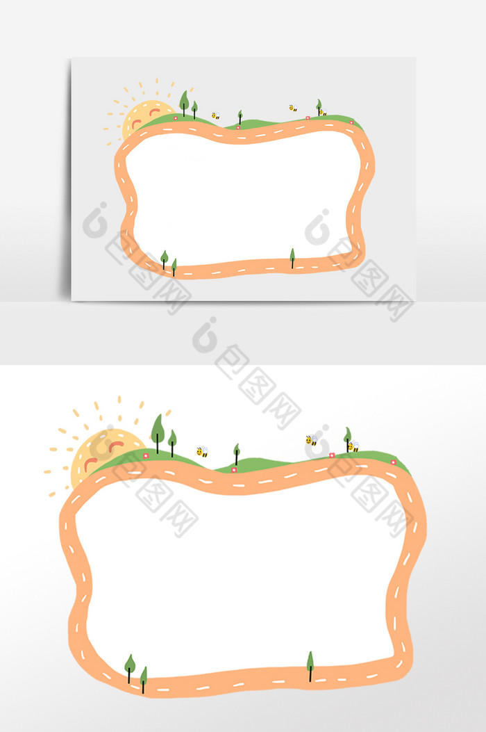 春天黄边公路边框插画图片图片