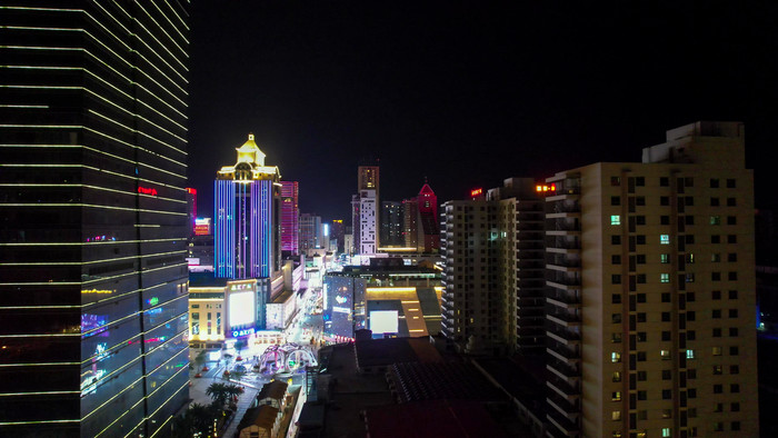 航拍河北石家庄中山西路湾里庙步行街夜景