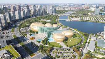 航拍河南郑州文化广场河南艺术中心