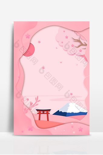 樱花季剪纸风富士山日本景点背景图片