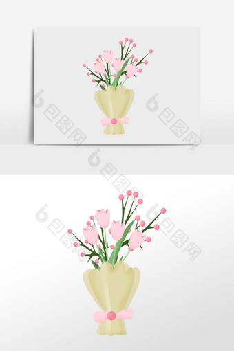 手绘唯美植物粉色包装花束插画图片
