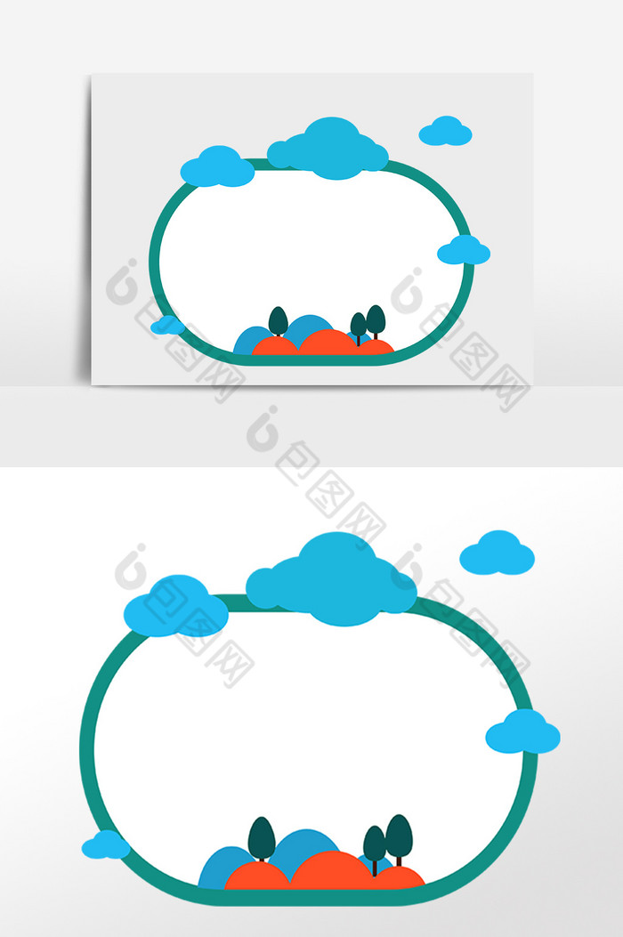 云朵树木边框插画图片图片