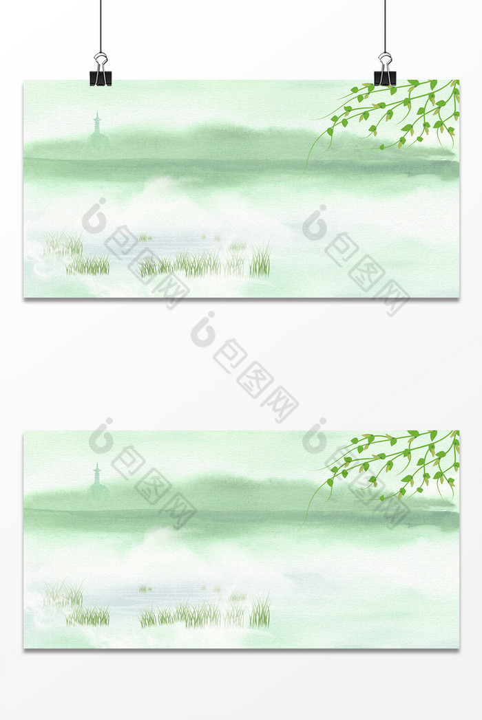 中国水墨风烟雨朦胧树枝展板图片图片