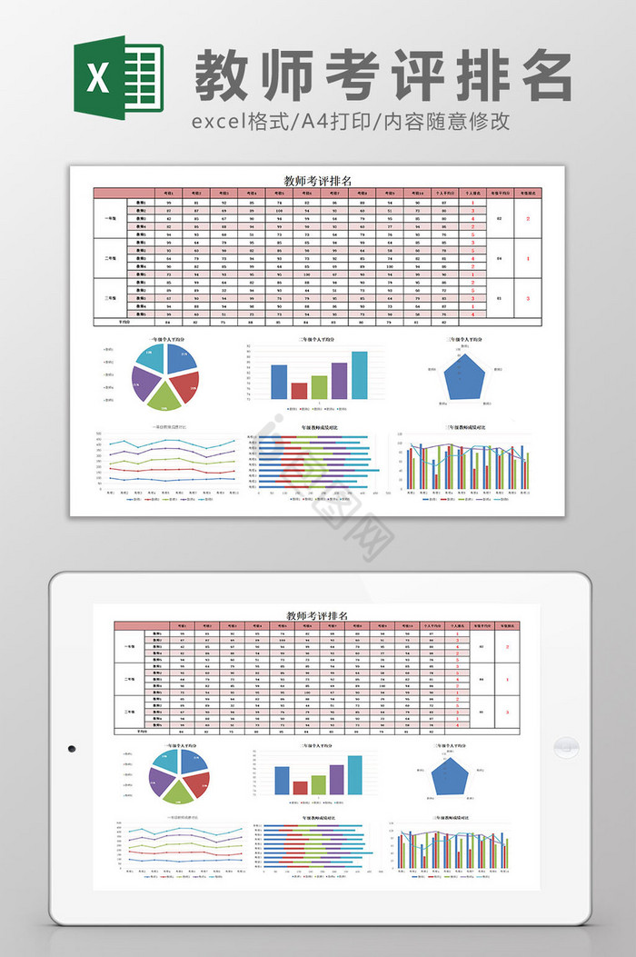 教师考评排名表excel模板