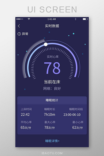 紫色简约风格仪表盘实时数据睡眠统计界面图片
