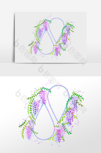 手绘紫色装饰花朵相框边框插画图片