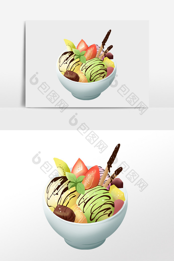 水果冰淇淋杯插画图片图片
