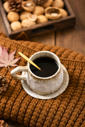 咖啡围巾温暖文艺秋天图片