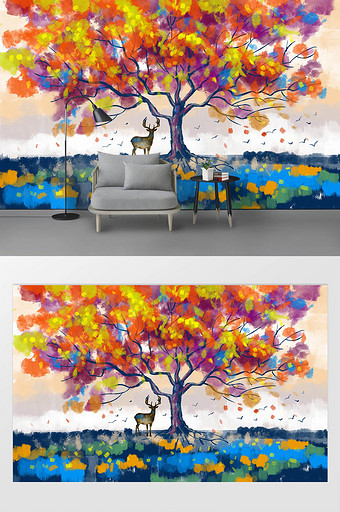 现代生命树抽象风景画客厅背景墙图片