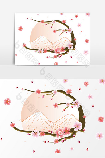 手绘樱花风景元素设计图片