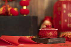 红色茶碗新春图片
