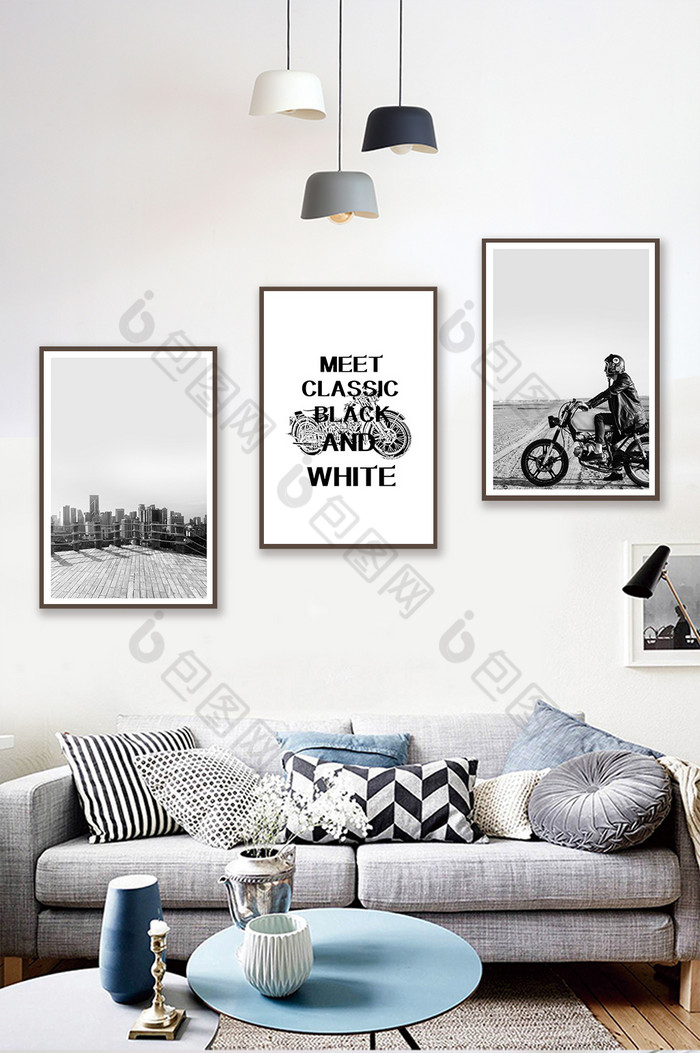简欧黑白建筑摩托车风景客厅卧室酒店装饰画图片图片