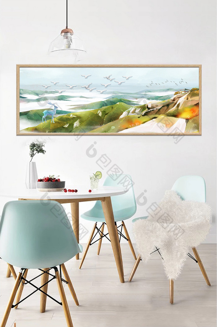 欧式麋鹿山水风景画酒店装饰画图片图片