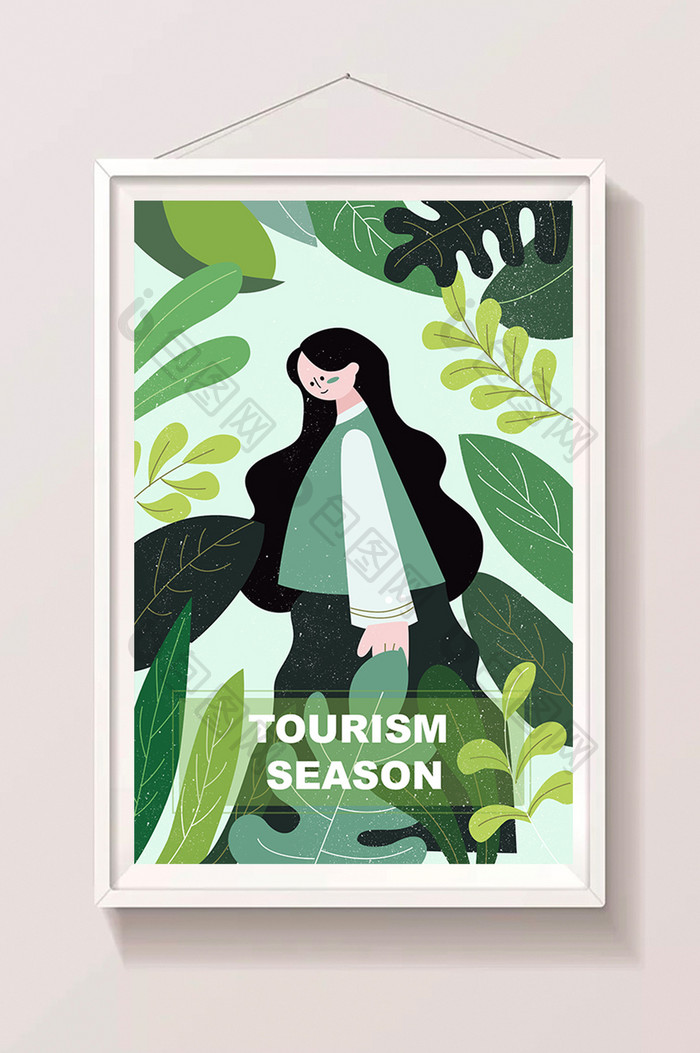 扁平旅游踏青植物海报插画壁纸插画