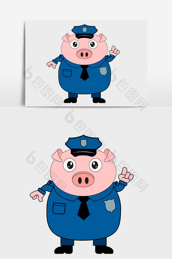 卡通猪形象警察形象元素图片