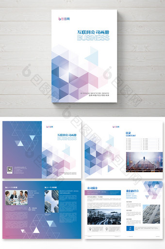 蓝紫几何线条互联网公司整套画册设计图片