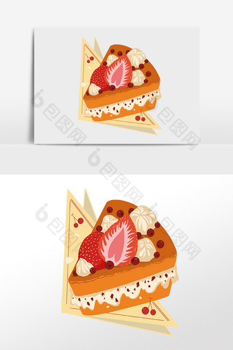 手绘甜品草莓水果蛋糕插画图片