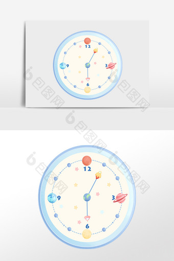 手绘时钟时间蓝色钟表插画图片