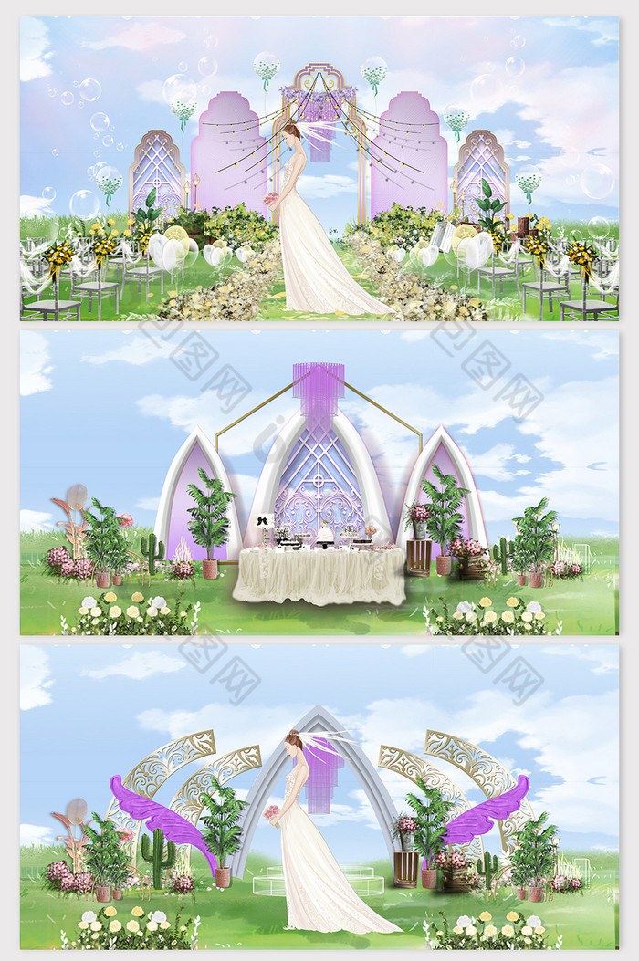 梦幻薰衣草粉紫色草坪婚礼效果图图片图片