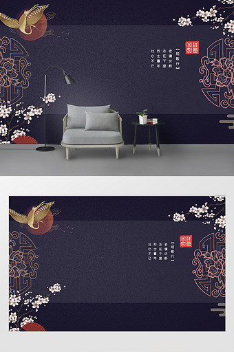中式手绘玉兰花工笔电视背景墙图片