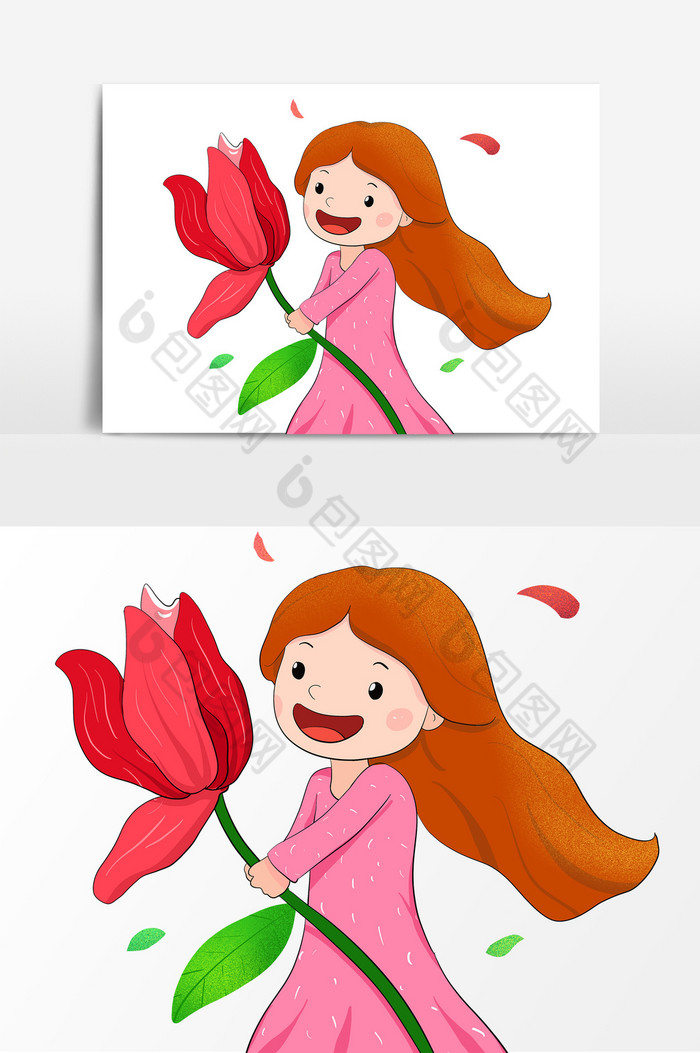 春季手拿大红花的小女孩图片图片