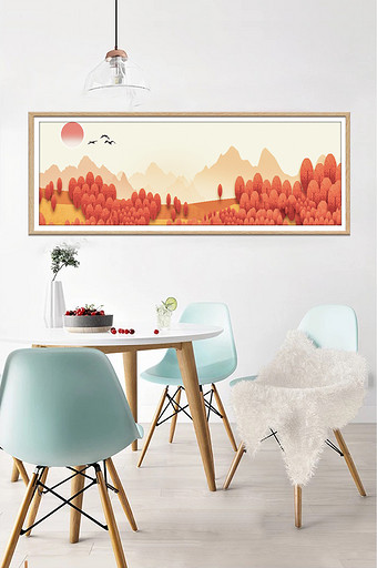 抽象矢量森林山峰秋景植物景观装饰画图片