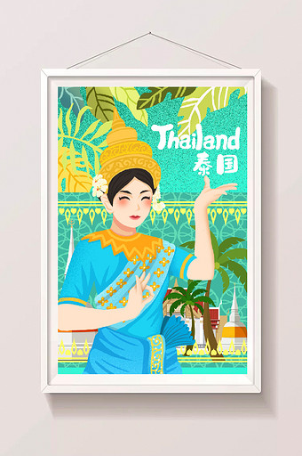 卡通泰国元素旅游插画图片