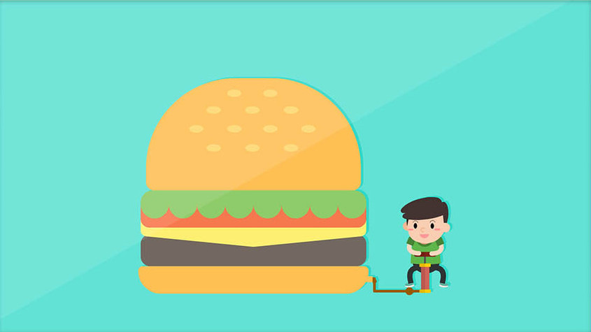 男孩与美食汉堡包扁平插图gif动画