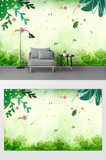 现代简约小清新绿色植物花草背景墙图片