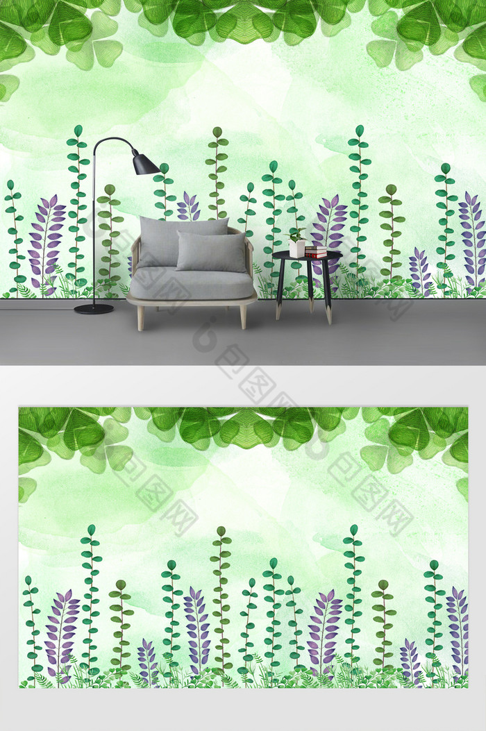 现代简约绿色植物小清新花卉背景墙图片图片