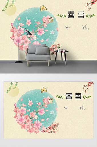 国潮春季现代纹理背景墙图片