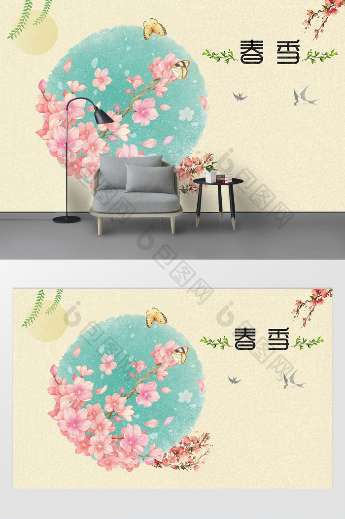 国潮春季现代纹理背景墙图片图片