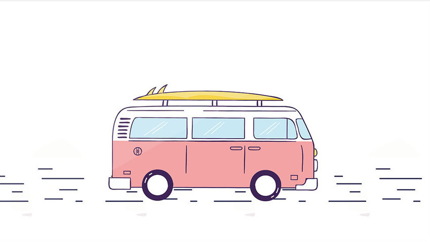 可爱卡通旅行巴士度假元素gif插画图片