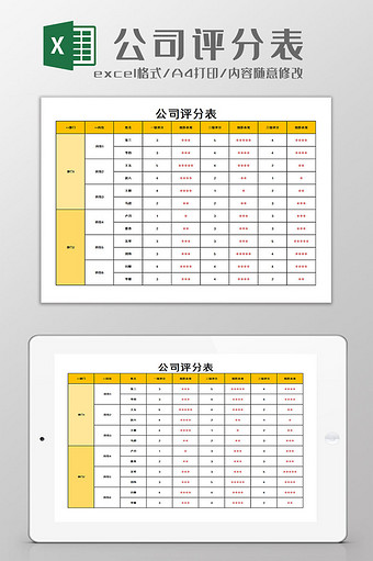 公司评分表excel模板图片