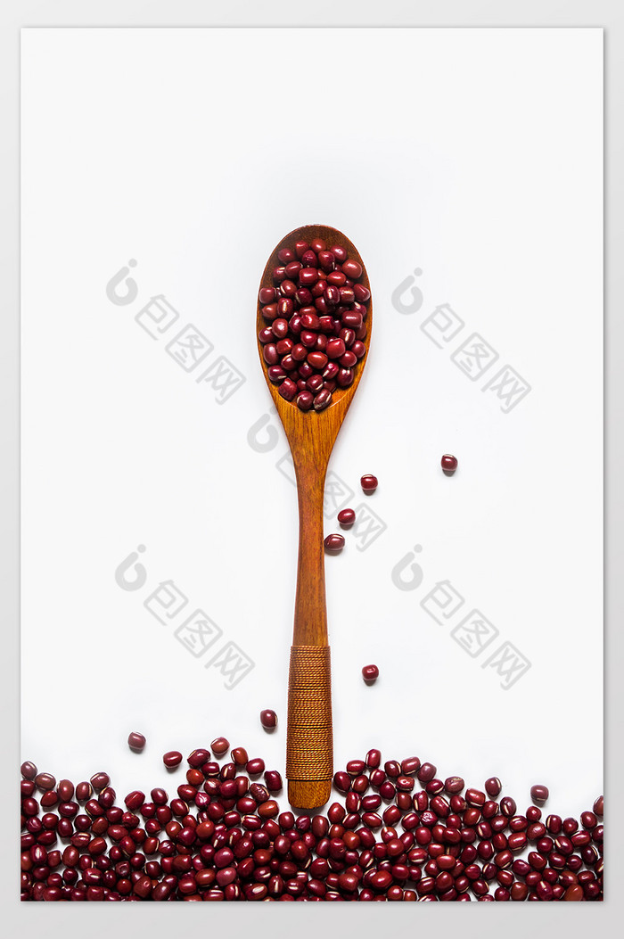 红豆勺子木勺平面风静物美食摄影图片图片