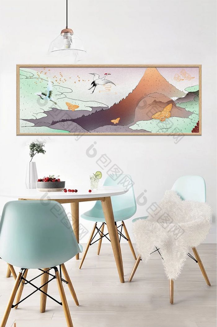 仙鹤抽象山峦纹理客厅装饰画图片图片