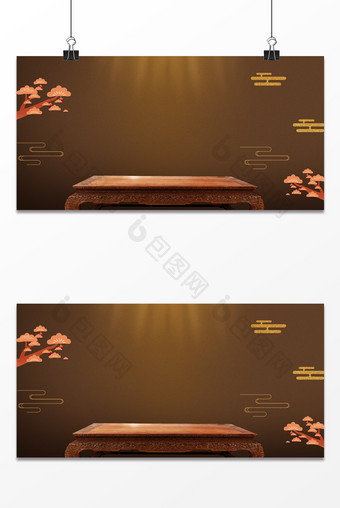 褐色新中式扁平复古中国风海报背景图片