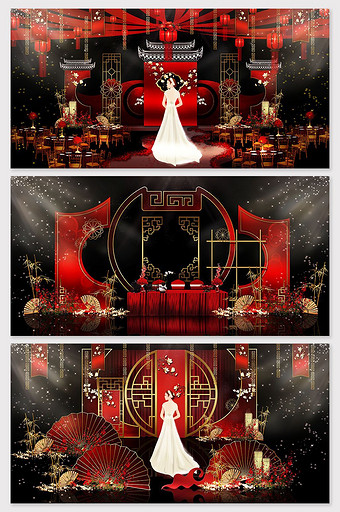 奢华喜庆大气红金色中式婚礼效果图图片