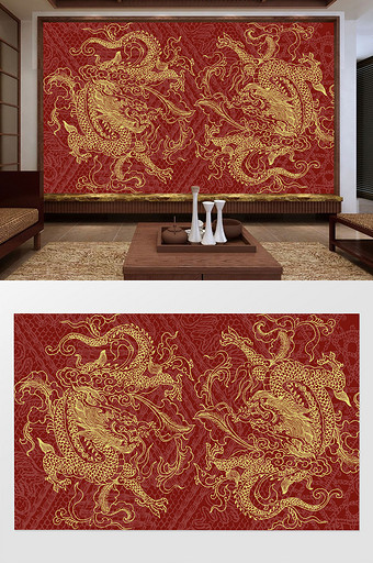 新中式红色传统中国风龙图腾吉祥背景墙图片
