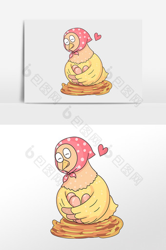 手绘卡通戴头巾的母鸡插画图片