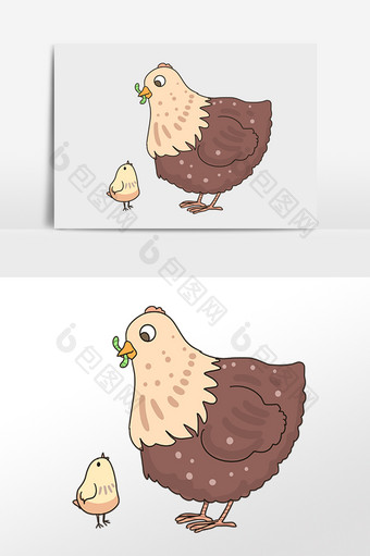 手绘家禽母鸡小鸡插画图片