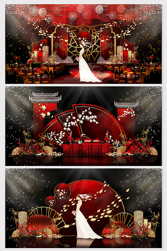 时尚奢华红金色中式宫廷婚礼效果图图片