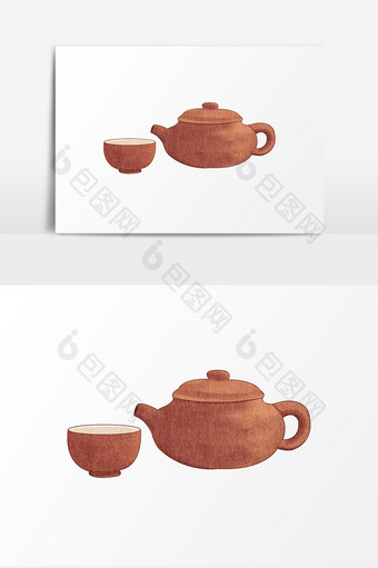茶紫砂茶壶卡通创意元素图片
