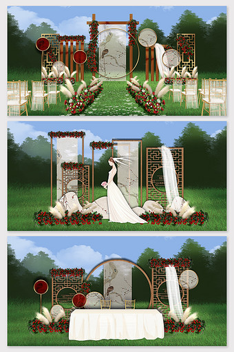 中式唯美草坪婚礼效果图图片