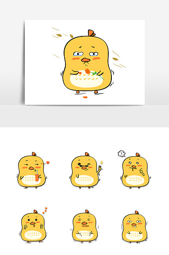 黄小鸡动物日常手绘可爱简约插画表情包配图图片